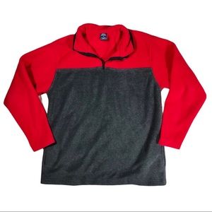 Quarter Zip Fleece Pullover Jacket Red Gray Warm